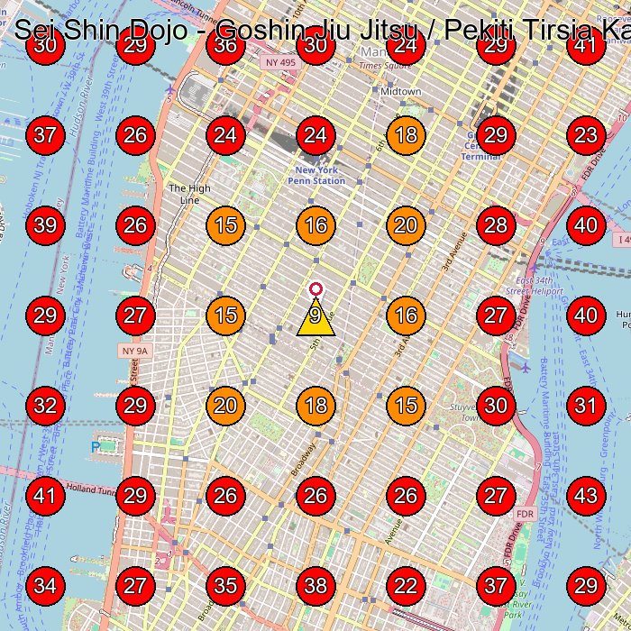 Sei Shin Dojo - Goshin Jiu Jitsu / Pekiti Tirsia Kali GeoGrid visibility map for Martial Arts School in New York